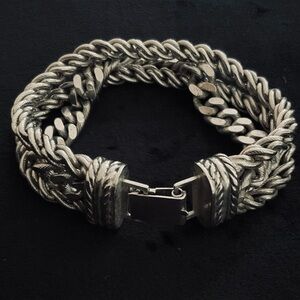 #152 Vintage Whiting & Davis Silvertone Triple Chain Bracelet- Signed